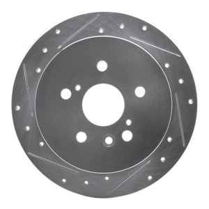 Toyota Sienna Brake Rotor (1) - Rear Left - R1 Concepts - Drilled & Slotted - Silver - `04-`10